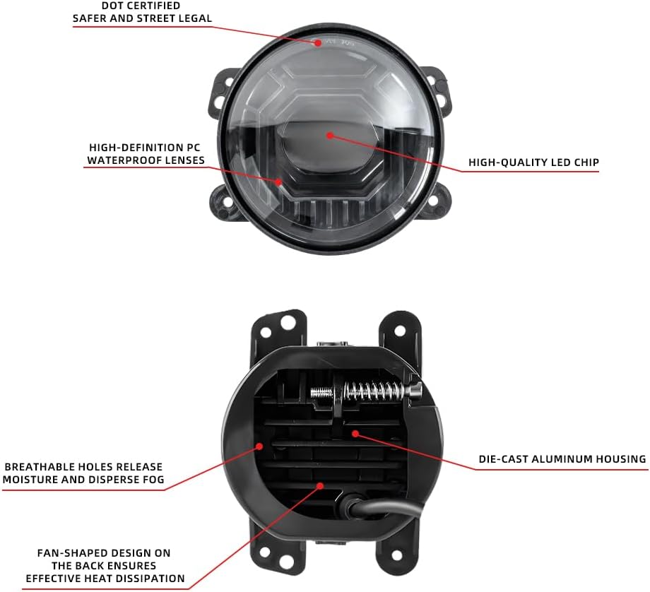 7-inch turbo dynamic circular headlights and 4-inch angel eye new fog lights combination, suitable for Jeep Wrangler JK JKU LJ CJ TJ 1997-2018 JKU and other car models Accessories