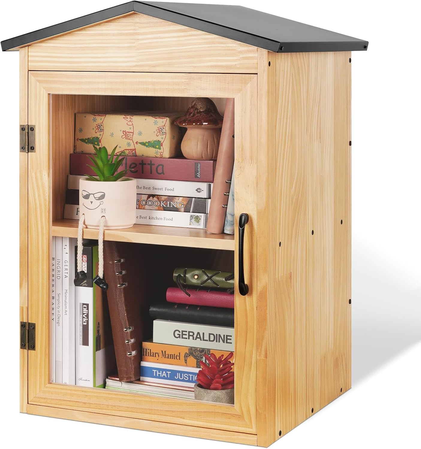 Outdoor Library Box Literature Exchange Box Outdoor Book Storage Little Wood Cabinet for DIY, Neighborhoods Community and Schools Sharing Books, Literature and Newspapers (16x14x25 Inch)