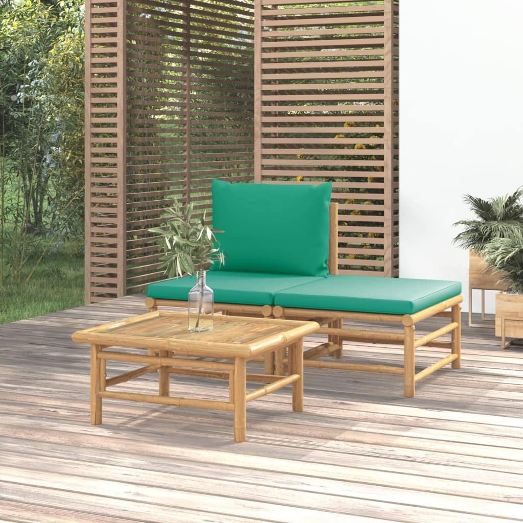 3 Piece Patio Lounge Set with Green Cushions Bamboo,Elegant Bamboo Patio Lounge Set: Enhance Your Outdoor Comfort and Style Patio Furniture Sets, Conversation Sets