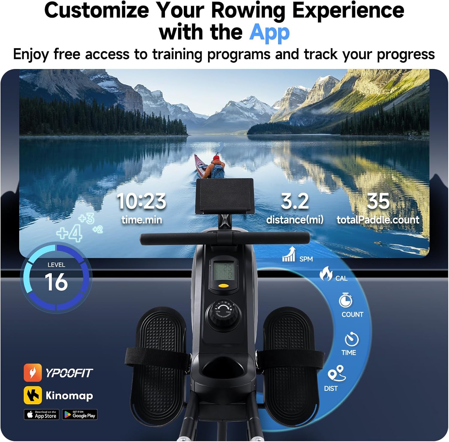 Rowing Machine for Home, 350 LB Capacity, 16-Level Silent Resistance, Magnetic Rowing Machines for Home Foldable, Full-Body Workout Compact Rowing Machine for Cardio & Strength with APP Support
