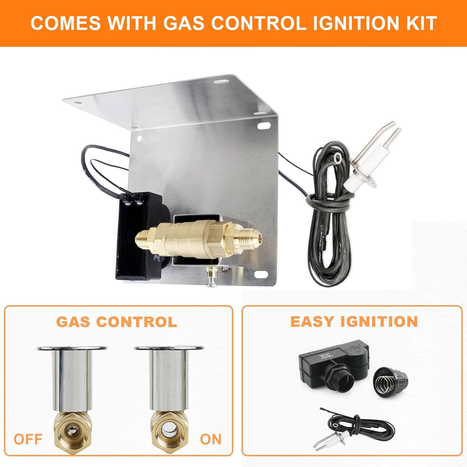 GRISUN Fire Pit Burner Ring Kit 18 Inch, Propane Firepit Kit, Come with Propane Fire Pit Hose Kit and Upgraded Gas Control Spark Ignition Kit, DIY Round Gas Fire Pit Kit, Stainless Steel