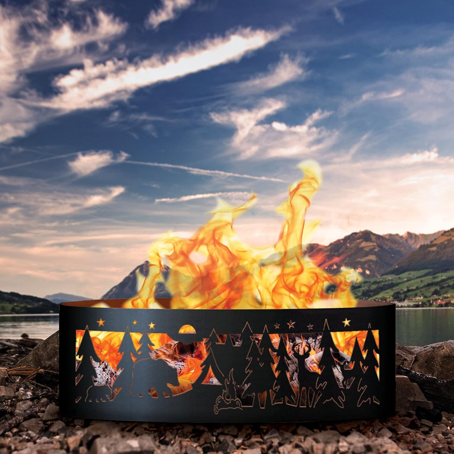 PD Metals NW00748 Northwoods Unpainted 12 in. Tall 48 in. Diameter Outdoor Fire Ring - 48 x 48 x 12 in. - Rustic Black Color