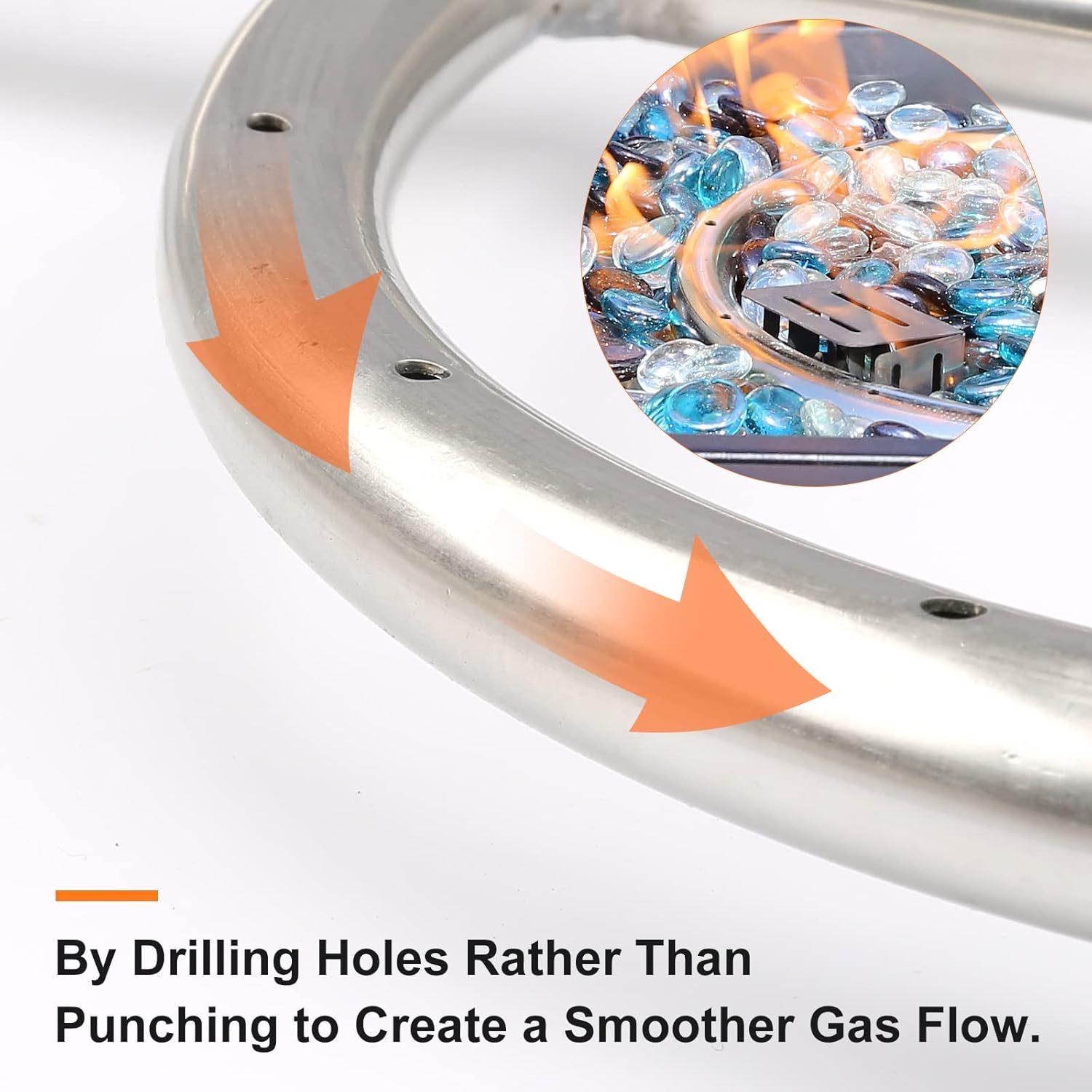 GRISUN Fire Pit Burner Ring Kit 18 Inch, Propane Firepit Kit, Come with Propane Fire Pit Hose Kit and Upgraded Gas Control Spark Ignition Kit, DIY Round Gas Fire Pit Kit, Stainless Steel