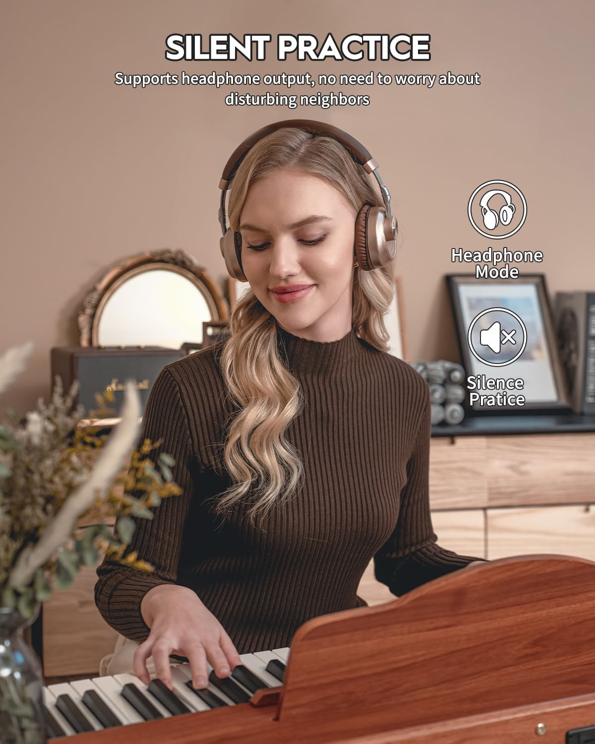 STRICH Digital Piano 88 Keys, Hammer-Action Weighted Keyboard, Full size Electric Piano Keyboard with Stand, 25Wx2 Speakers, Supports USB-MIDI/Wireless Connecting SDP-300S (Color Mahogany)