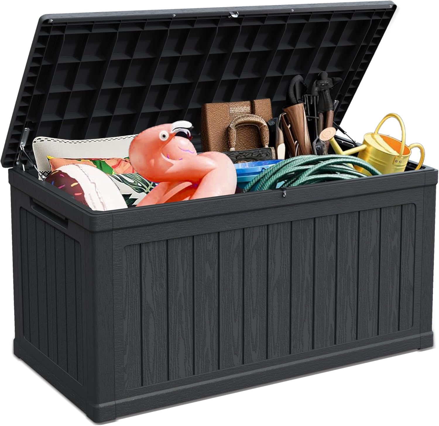 230 Gallon Double-Wall Resin Deck Box - Lockable Waterproof Outdoor Storage Box, 1000lbs Capacity & Doubles as Seating for Patio Furniture - Garden Tools, Pool Accessories （Black）