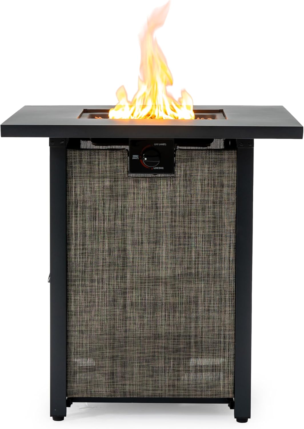 28 Inches Square Propane Fire Pit Table, 50,000 Btu Steel Outdoor Fire Pit for Patio, Deck, Courtyard – Black, Weather Durable Design (1 Doors)