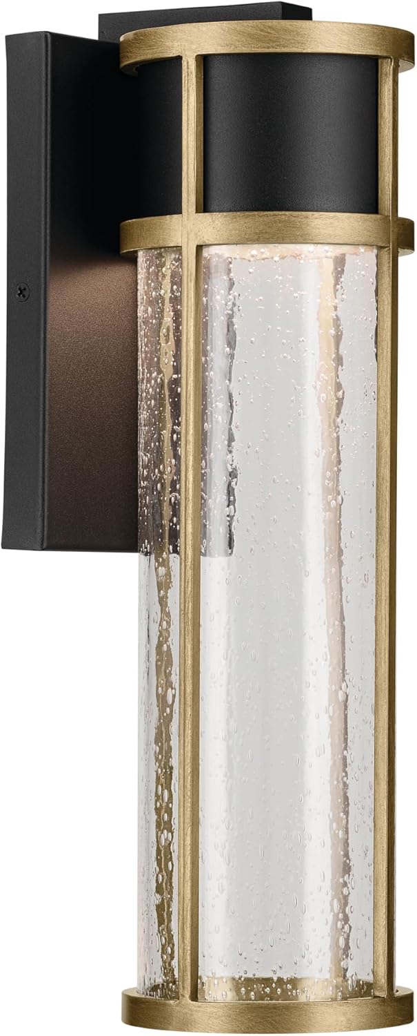 KICHLER Camillo LED Textured Black with Natural Brass Modern Outdoor Wall Light with Clear Seeded Glass for Outdoor Walls, Exterior Doors, Garage, Porch or Patio Walls