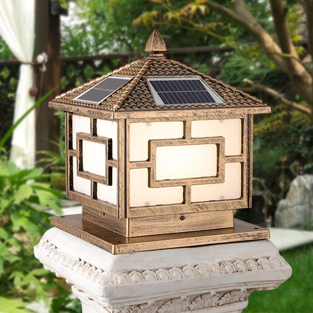 Solar LED Post Light Fixture Aluminum Exterior Post Lamp Vintage Post Lamp Lighting Fixture with Pier Mount Deck Decorative Lights for Patio Garden Pathway Backyard