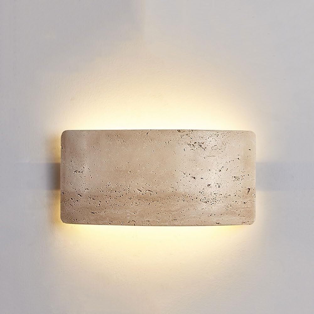 Outdoor Travertine Wall Sconce, Waterproof IP65 Exterior Wall Lighting, Natural Stone Rectangle Wall Lamp, 9W 3000K Warm Light Fixture, Modern Rustic Light for Garden, Patio, Porch