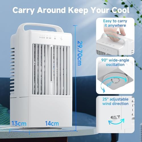 Portable Air Conditioners For Bedroom Dual Motor Evaporative Air Cooler With 3 Speeds, 7 Color Night Light Cooling Fan With 2-8H Timer,900ML Personal AC Unit For Office Room(Black)