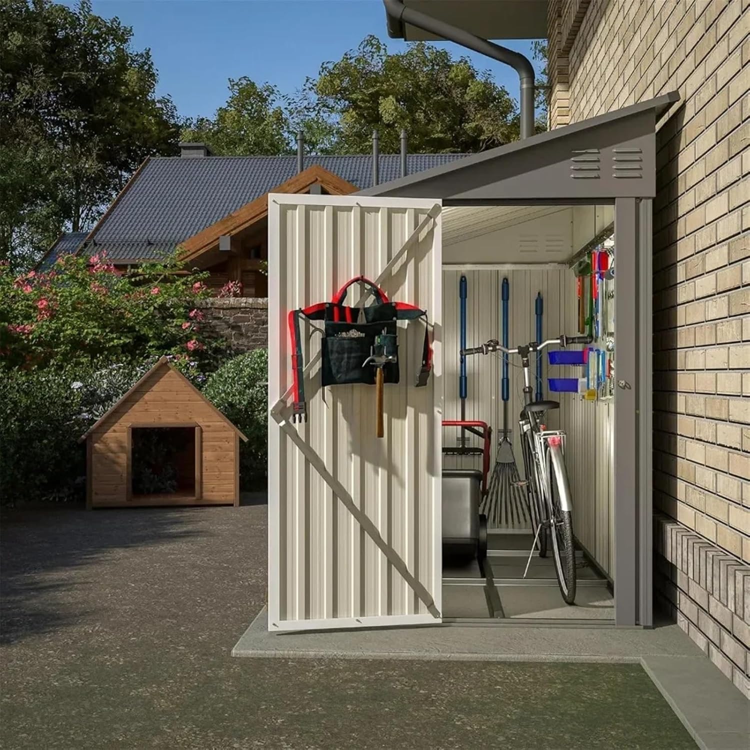 Outdoor Shed Garden, Outdoor Storage Shed Metal Outdoor Storage Shed Lean to Storage Shed Garden Tool Storage House Lockable Door and Air Vents for Backyard