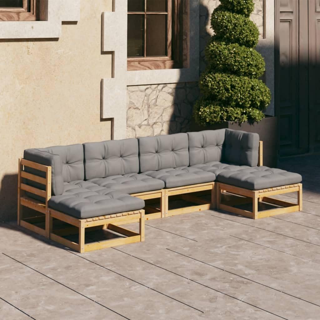 Patio Set 6 Piece Patio Lounge Set with Cushions Solid Wood Pine