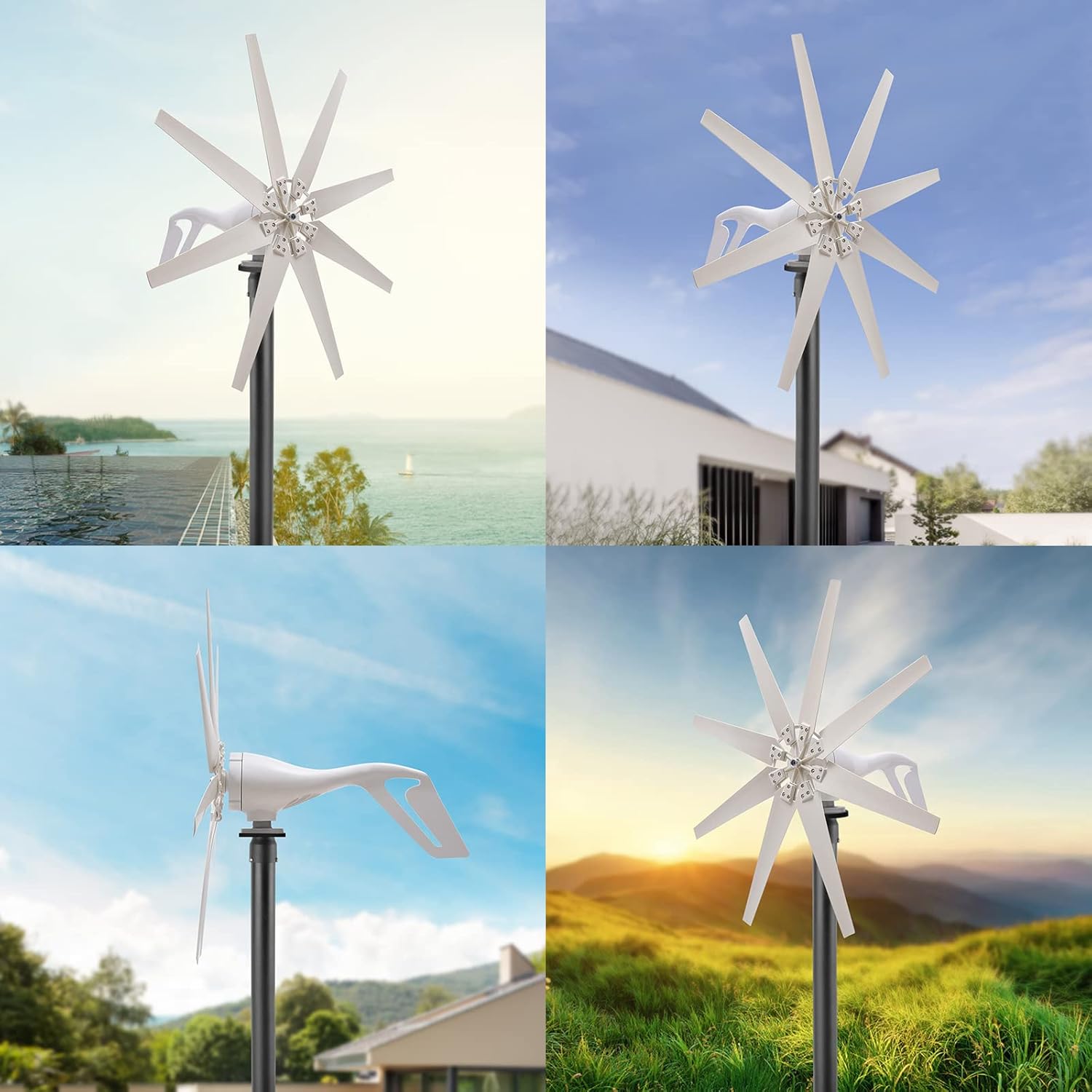 Wind Turbine Generator Kit 600W 12V with 8 Blade, Wind Generator Kit with Charge Controller, Wind Power Generator for Marine, RV, Home, Terrace