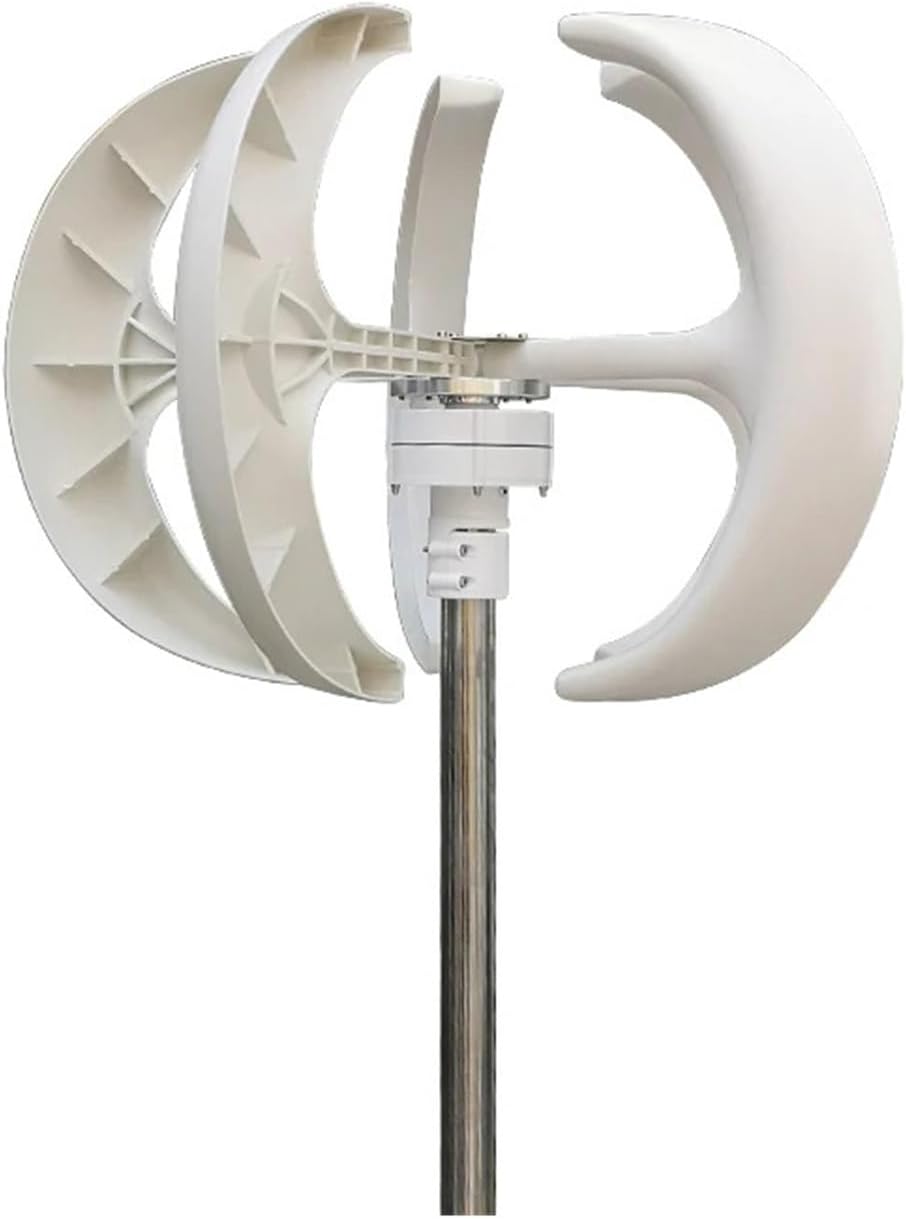 3000W Vertical Axis Wind Turbine 12V/24V 5 Blades Wind Turbine Generator Windmill Generater Turbin Complete Set for Family Industrial Energy(White,with MPPT Controller_24V)