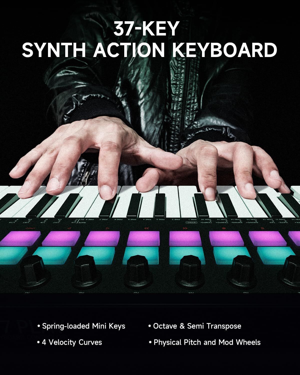 Donner STARRYKEY-37 PLAY MIDI Keyboard Controller, 37 Key Portable MIDI Controller with 128 Build-in Voices, 16 Drum Pads, Arpeggio, Sequencer, USB/Wireless Connection, 4 DAW Software & 40 Courses