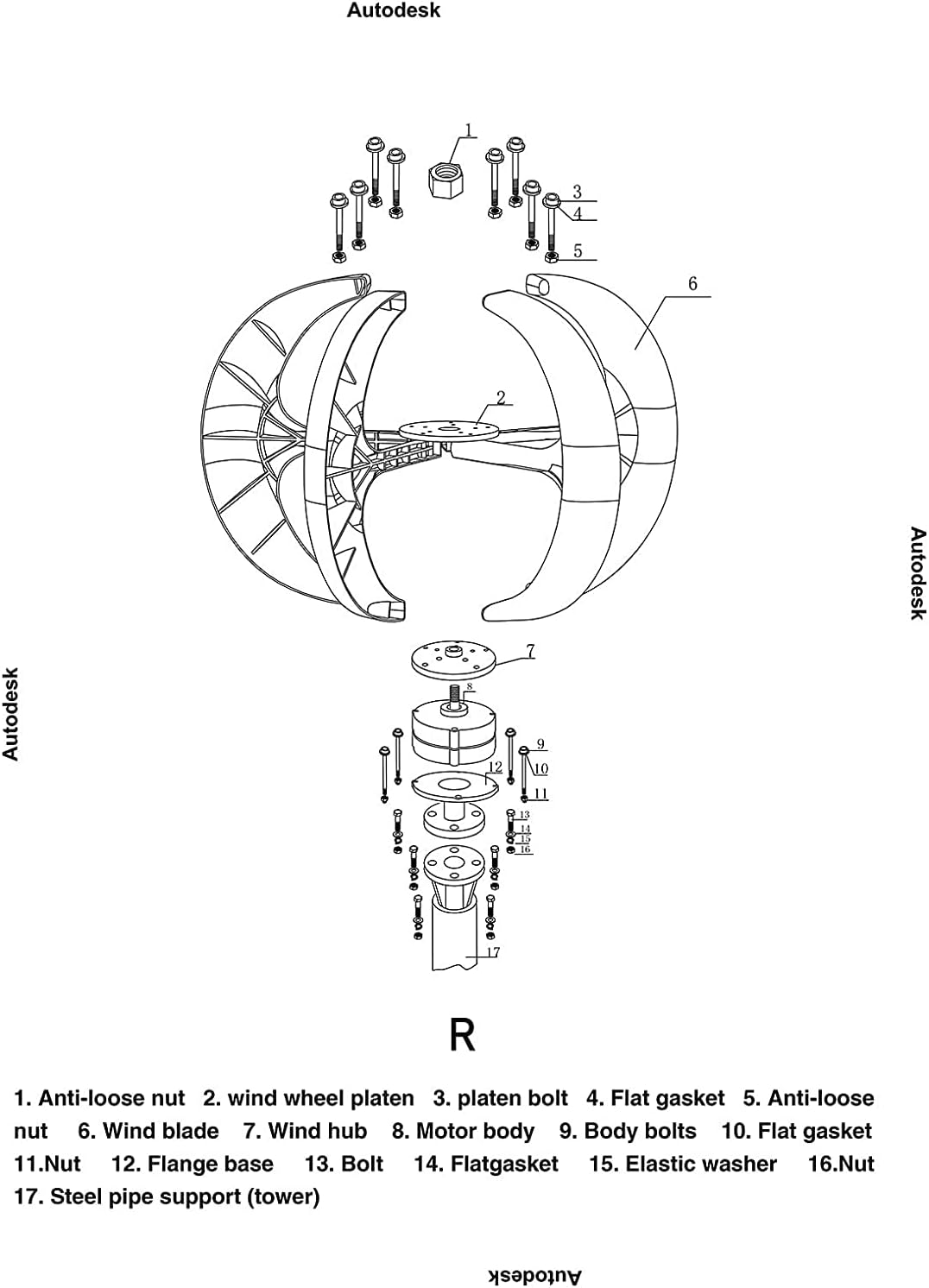 Wind Turbine 9000W 5 Blade Wind Vertical Axis Generator 3 Phase AC Permanent Magnet Generator Wind Generator Kit with Controller