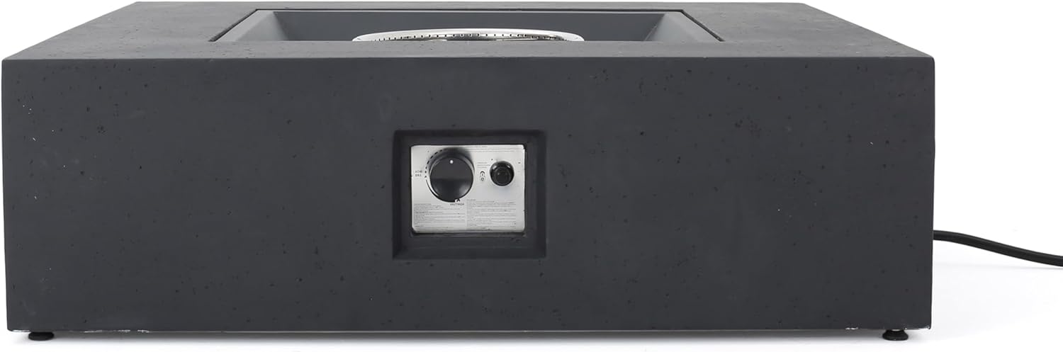 50,000 BTU Propane Fire Pit Table – Square Outdoor Gas Fire Table with Lava Rocks, Modern Concrete Design, 40 Inch Large Patio Heater for Garden, Backyard, Lawn, No Assembly, Dark Grey