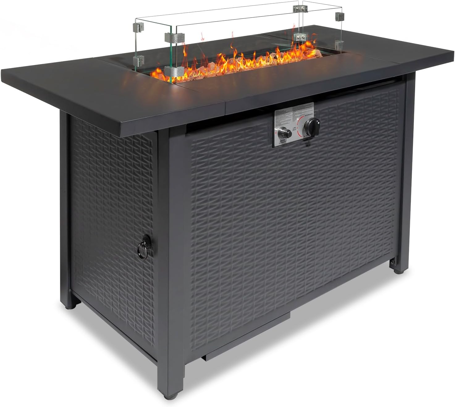 Propane Fire Pit Table, 50,000 BTU Gas Fire Pit, Patio Outdoor Fire Table, 43 Inch Rectangle Gas Firepits for Outsides Backyard with CSA Certified, Glass Wind Guard, Pit Lid, Auto Ignition, Cover
