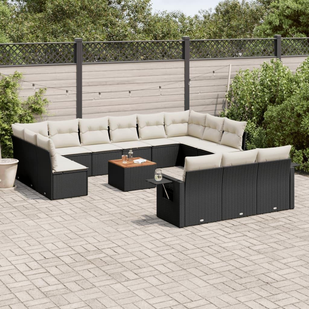 Garden Sofa Set Black, Large Modular Outdoor Patio Furniture, Synthetic Poly Rattan, Weather-Resistant, 14-Seat Capacity for Balcony, Terrace, Garden