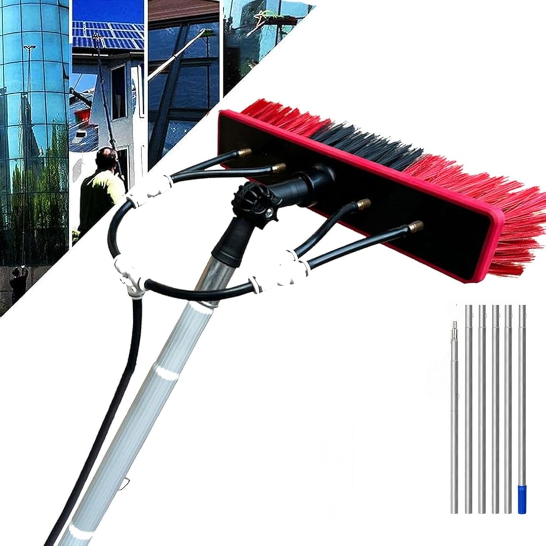 3-10 Metre Telescopic Extending Water Fed Upstairs-180°Rotatable Brush Head Telescopic Cleaning Brush Outdoor Window Glass Solar Panel,