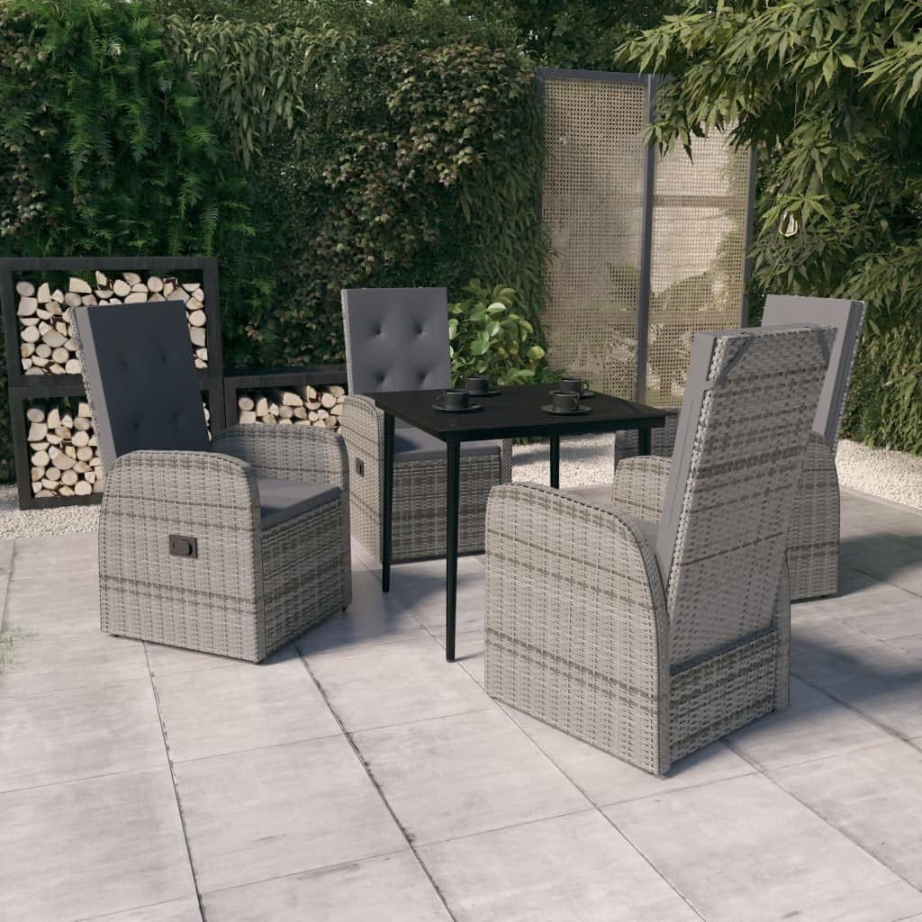 5 Piece Patio Dining Set with Cushions Gray,Versatile Garden Dining Set with Reclining Chairs for Outdoor Relaxation Patio Furniture Sets, Outdoor Furniture Sets