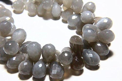 13 inch natural beads strand of 6x9-6x10mm faceted drop gray moonstone gemstone briolletes beads for DIY jewelry - necklace, bracelet, earring, ring.
