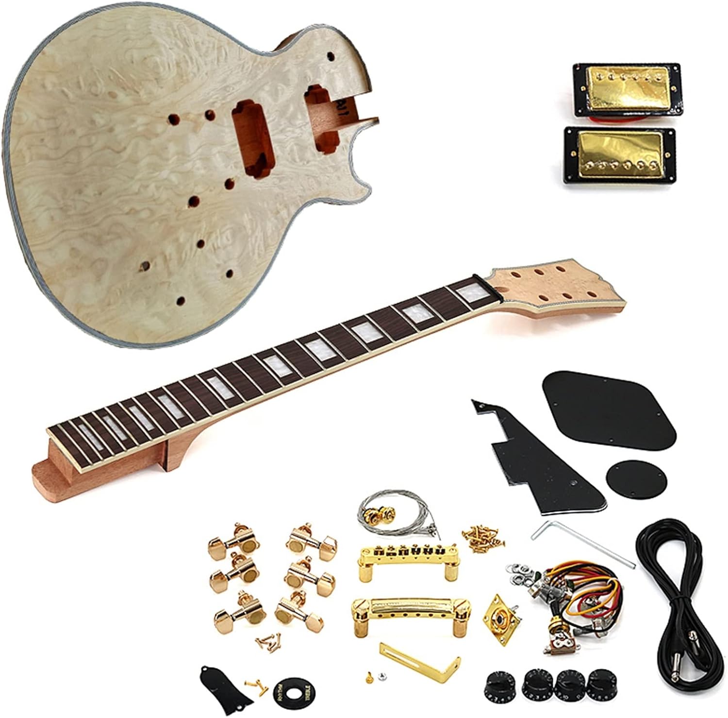 TSTS Beginner DIY Electric Guitar Kit Flame Maple Veneerr Mahogany Okoume Body Neck Fingerboard Unfinished Electric Guitar Kit
