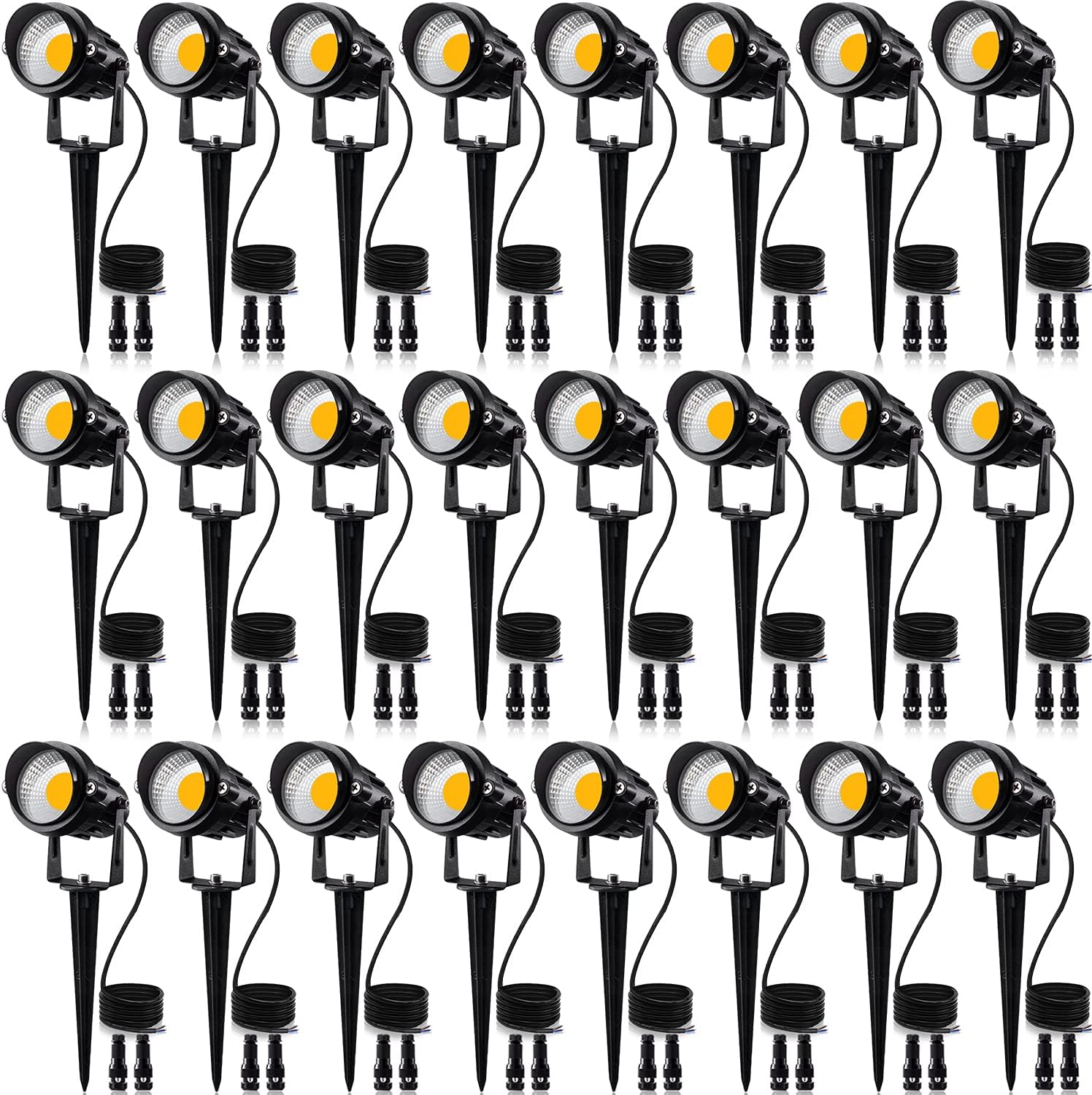 SUNVIE 24 Pack Low Voltage Landscape Lights LED 12W Landscape Lighting with connectors AC/DC 12V-24V Outdoor Spotlight IP65 Waterproof Tree Flag Lights Warm White Spotlights for Yard Garden Pathway