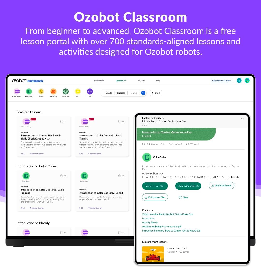 Ozobot Evo Classroom Kit (12 Bots): Interactive Coding Robots for Students, STEAM Learning Tools for Schools, Includes Charging Station, Storage Case, Markers, and Comprehensive Coding Curriculum