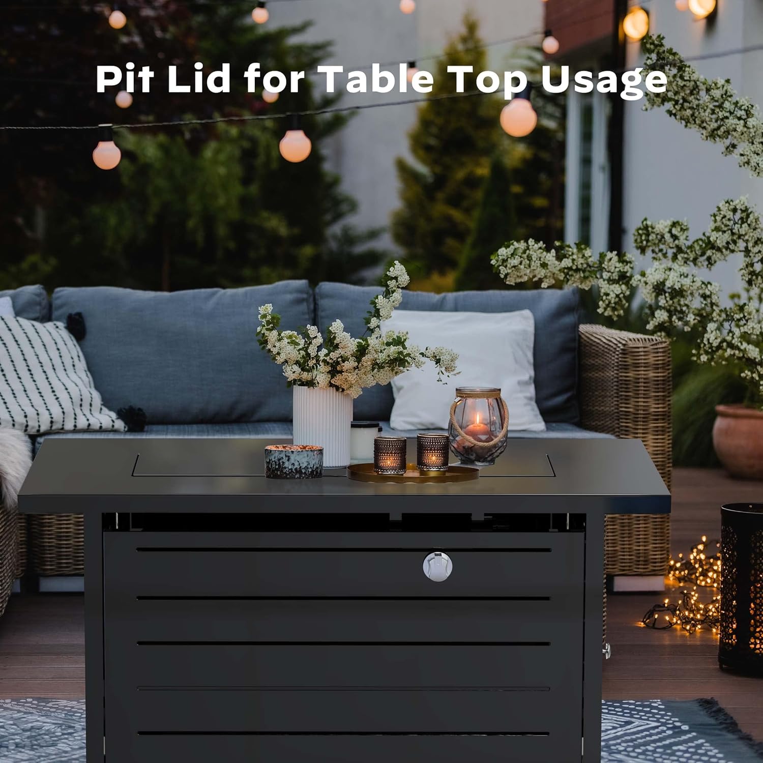 Ciays 42 Inch Gas Fire Pit Table, 60,000 BTU Propane Fire Pits for Outside with Steel Lid and Lava Rock, 2 in 1 Fire Pit Table Gatherings Parties on Patio Deck Garden, CSA-Listed, Black,CIFPT5B