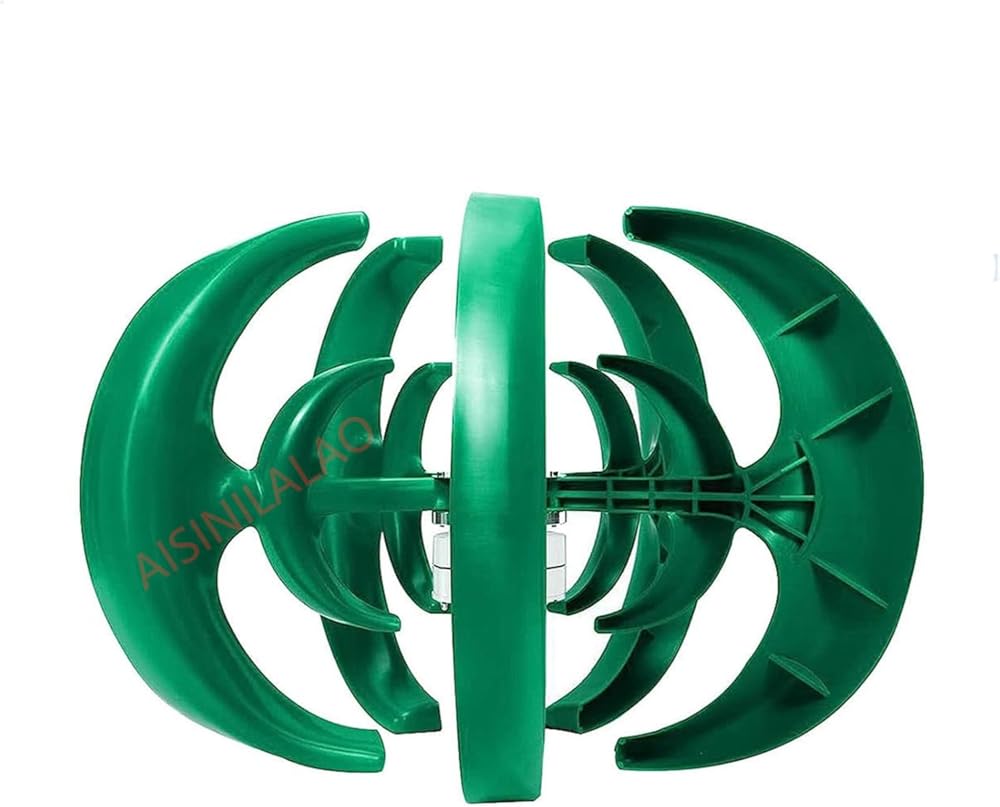 4000W Vertical Lantern 5 Blades Wind Turbine,12V/24V/48V/220V with MPPT Controller Small Wind Turbine Low Noise for Garden Lighting (Green)
