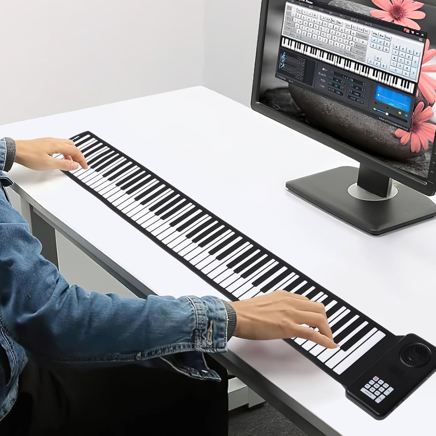 88 Keys Roll up Hand-rolled Piano Keyboard with Built-in Speakers Foldable for Travel