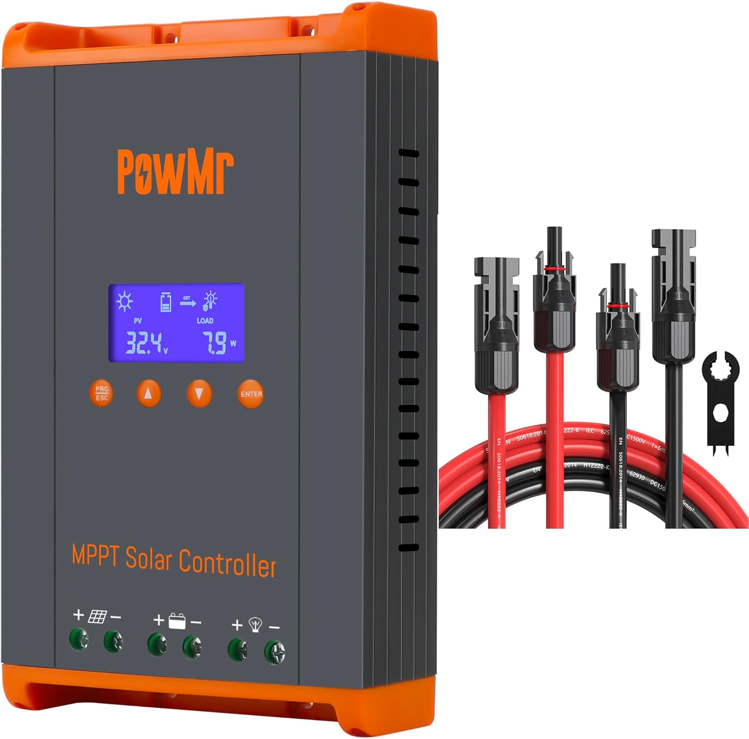 60A MPPT Solar Controller 12V/24V/48V Auto Support 12(Max) Parallel & 10AWG Solar Extension Cable 30 Feet