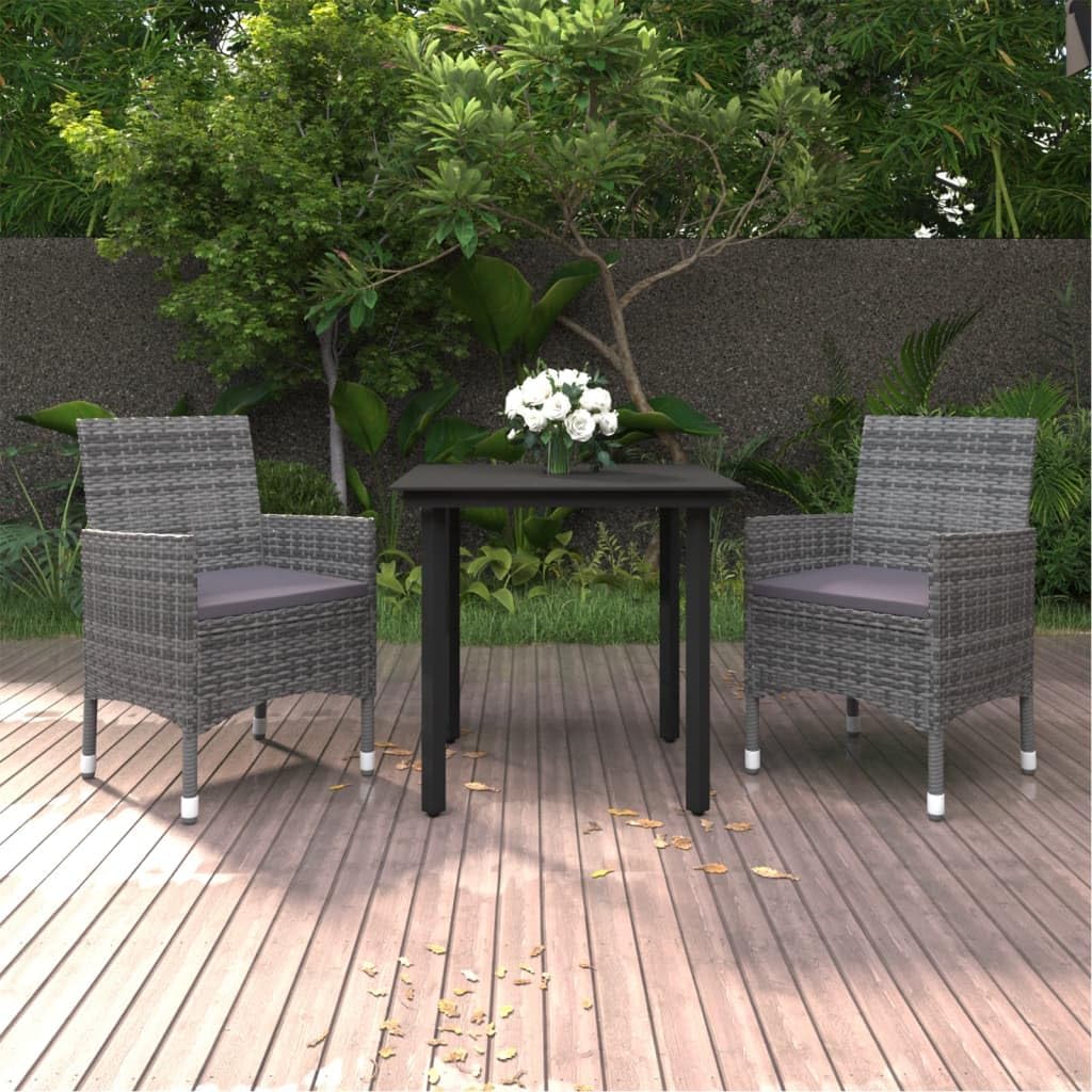 3 Piece Patio Dining Set with Cushions Poly Rattan and Glass,Comfortable and Durable Patio Dining Set with PE Rattan Chairs for Outdoor Use Furniture Sets for Patio, Lawn & Garden
