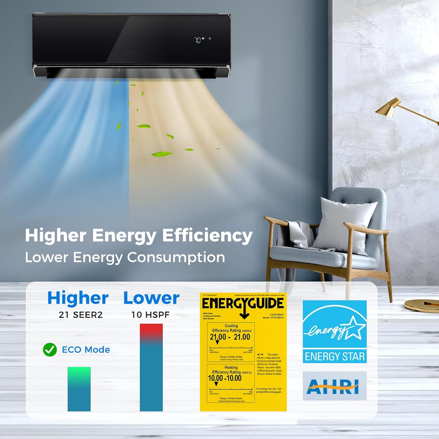ARLIME 22000 BTU Wifi Enabled Mini Split Air Conditioner & Heater, 21 SEER2 208-230V Inverter AC Unit Cools Rooms up to 1500 Sq. Ft., Energy Efficient Split Wall AC w/Heat Pump & Installation Kit