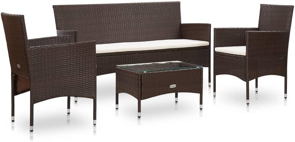 Patio Set 4 Piece Patio Lounge Set with Cushions Poly Rattan Brown