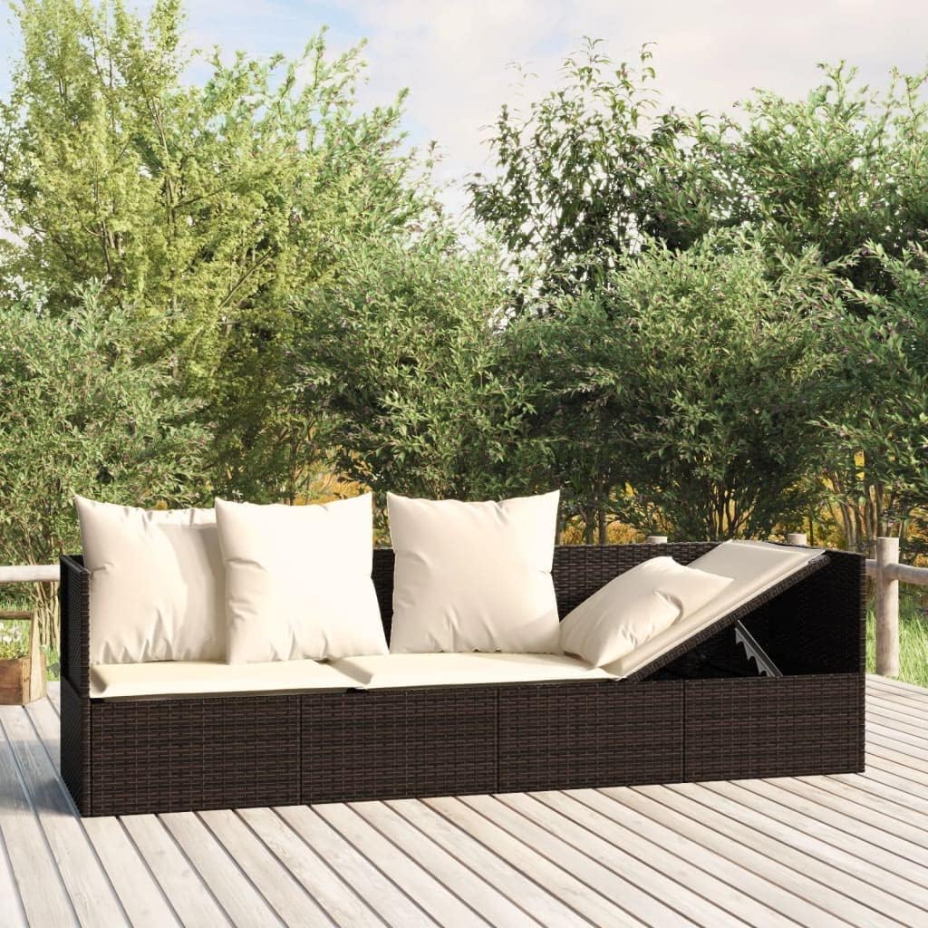 Patio Lounges Patio Lounge Bed with Cushions Brown Poly Rattan