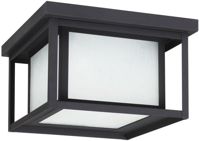 Sea Gull Lighting 79039-12 Hunnington Two-Light Outdoor Ceiling Flush Mount Hanging Modern Light Fixture, Black Finish