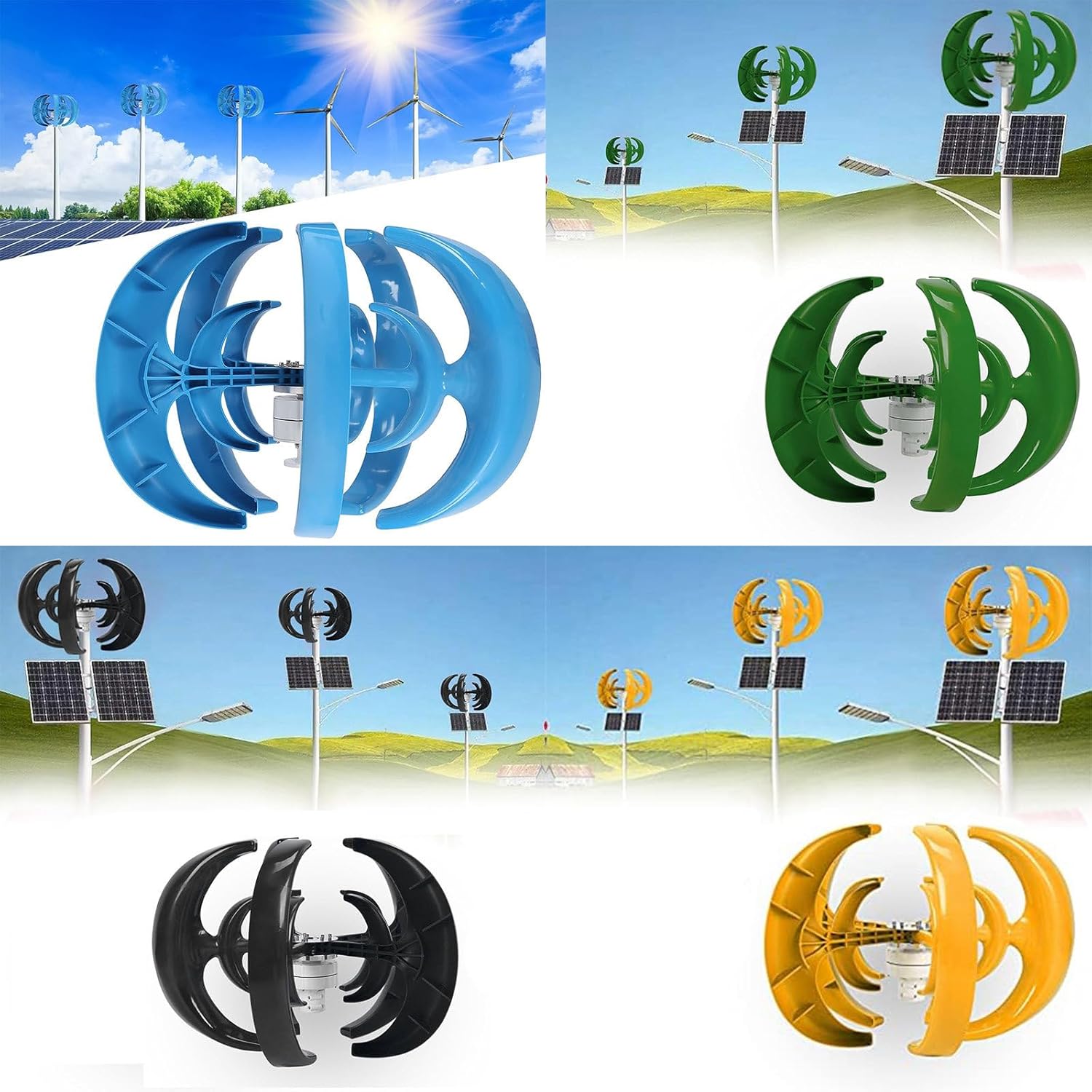 100W Wind Turbine Generator with Controller, Boats Terraces Vertical Wind Generator 12V 24V, 5 Blades Low Rpm Windmill Generator for Home Use,Yellow-12V