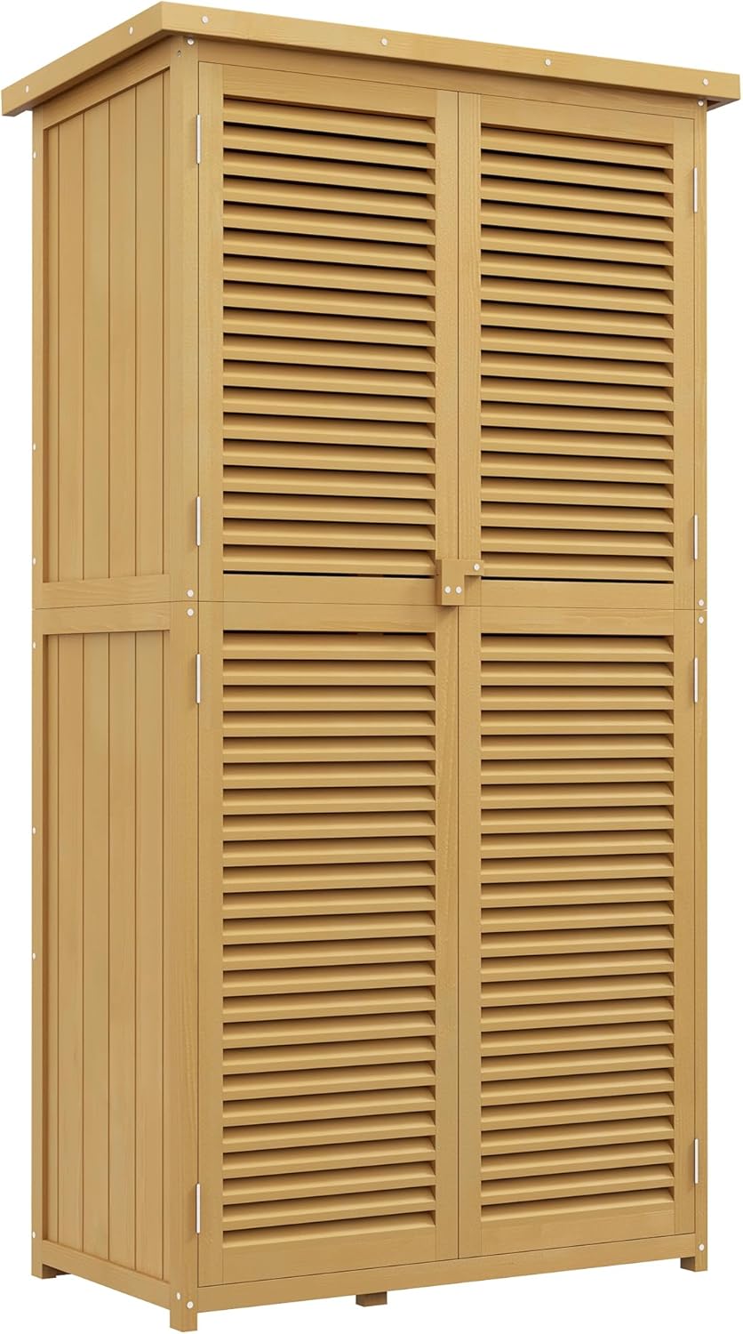 Outdoor Storage Cabinet,Outdoor Tool Storage Cabinet with Asphalt Roof and 2 Lockable Doors,Waterproof Outdoor Storage Shed for Garden,Patio,Yellow
