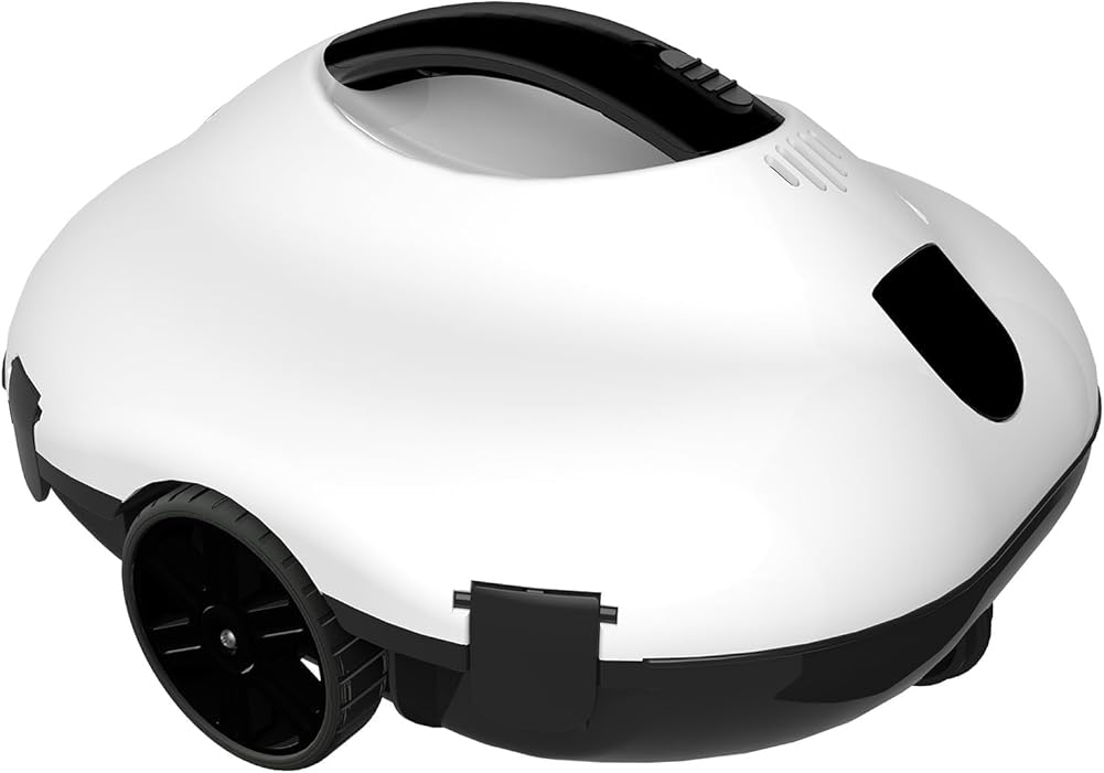 Automatic Robotic Pool Cleaner, Cordless Pool Vacuum Cleaner, Powerful Suction Lasts 130 Mins, Intelligent Path Planning for Flat Pool (White)