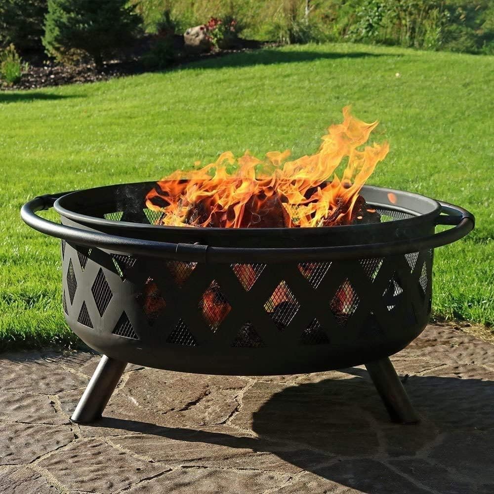 Fire Pit, Outdoor Wood Burning Fire Pits BBQ Grill Wood Burning Outdoor Fireplace Garden Beaches Camping, Great for Outdoor and Patio, Bonfire, Black