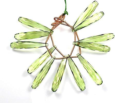 a35mm 3 matched pair green amethyst quartz faceted long tear drop briolette beads strand