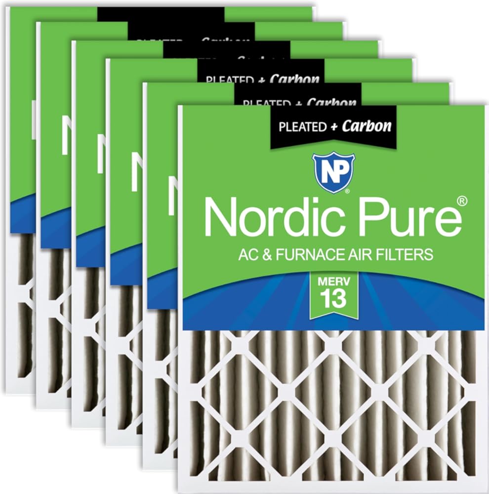 Nordic Pure 16x25x4 (15_1/2 x 24_1/2 x 3_5/8) Pleated Air Filters MERV 13 Plus Carbon 6 Pack