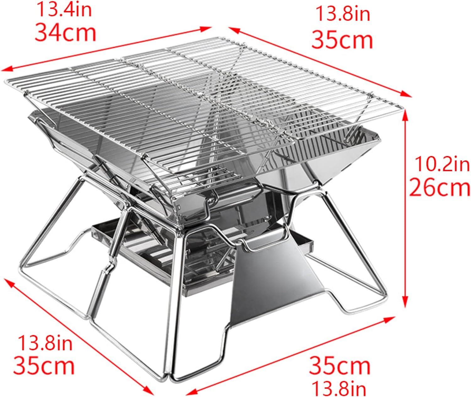 Portable Camping Fire Pit Campfire Grill, Stainless Steel Folding Charcoal Barbecue Grill, Outdoor Wood Stove Burner with Carrying Bag (Square)