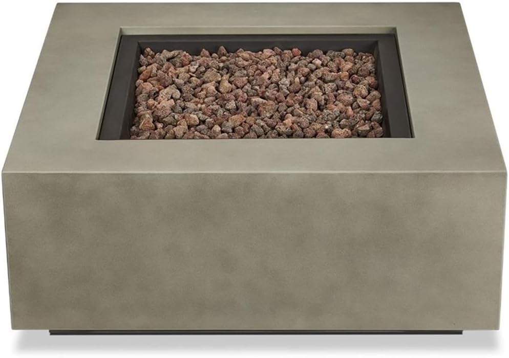 Home Square 2-Piece Set with Square Propane Fire Table & Fire Glass