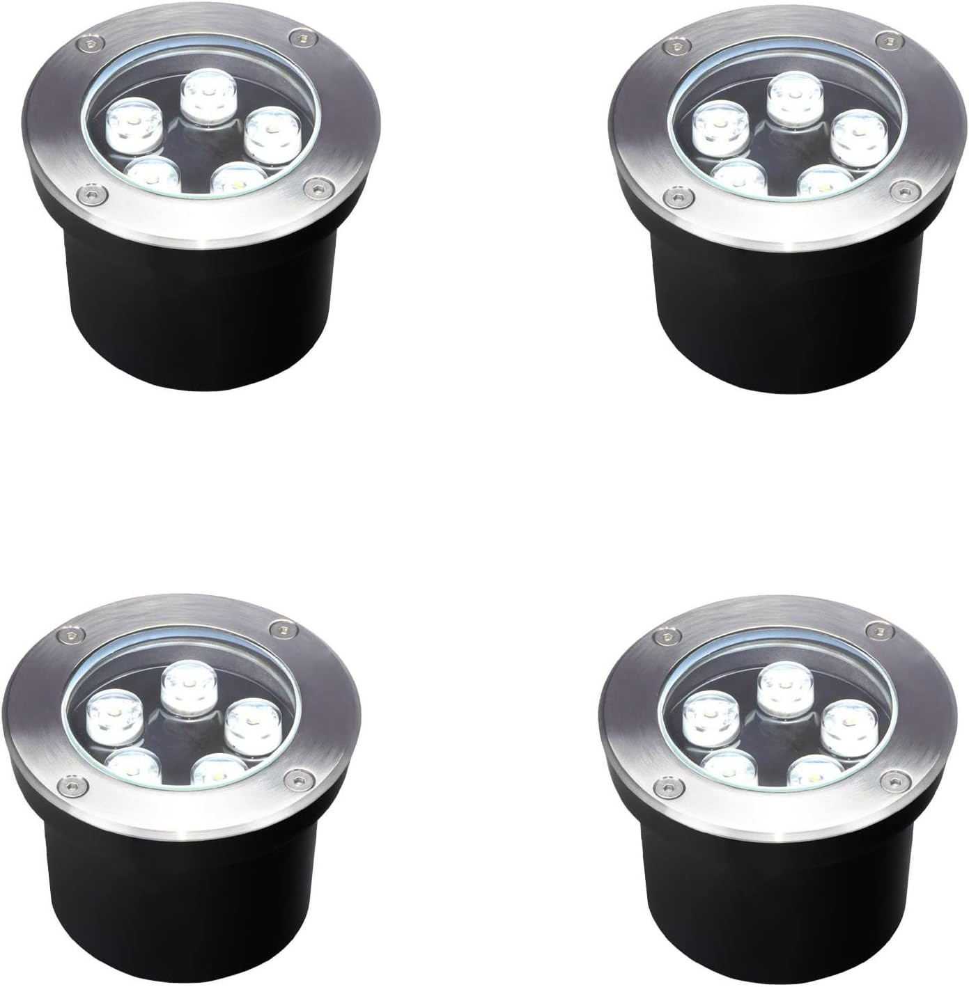 Outdoor Well Lights In Ground,Line Voltage 110V 120V,Diameter 4.72 inches,Outdoor Landscaping Lighting 5W,White 6500K,Waterproof Recessed Pathway Lights for Patio,Step,Driveway,Pack of 4