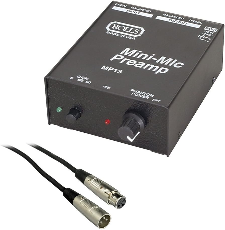 Rolls MP13 Mini Microphone Preamp with SM Series XLR M to XLR F Microphone Cable - 6'