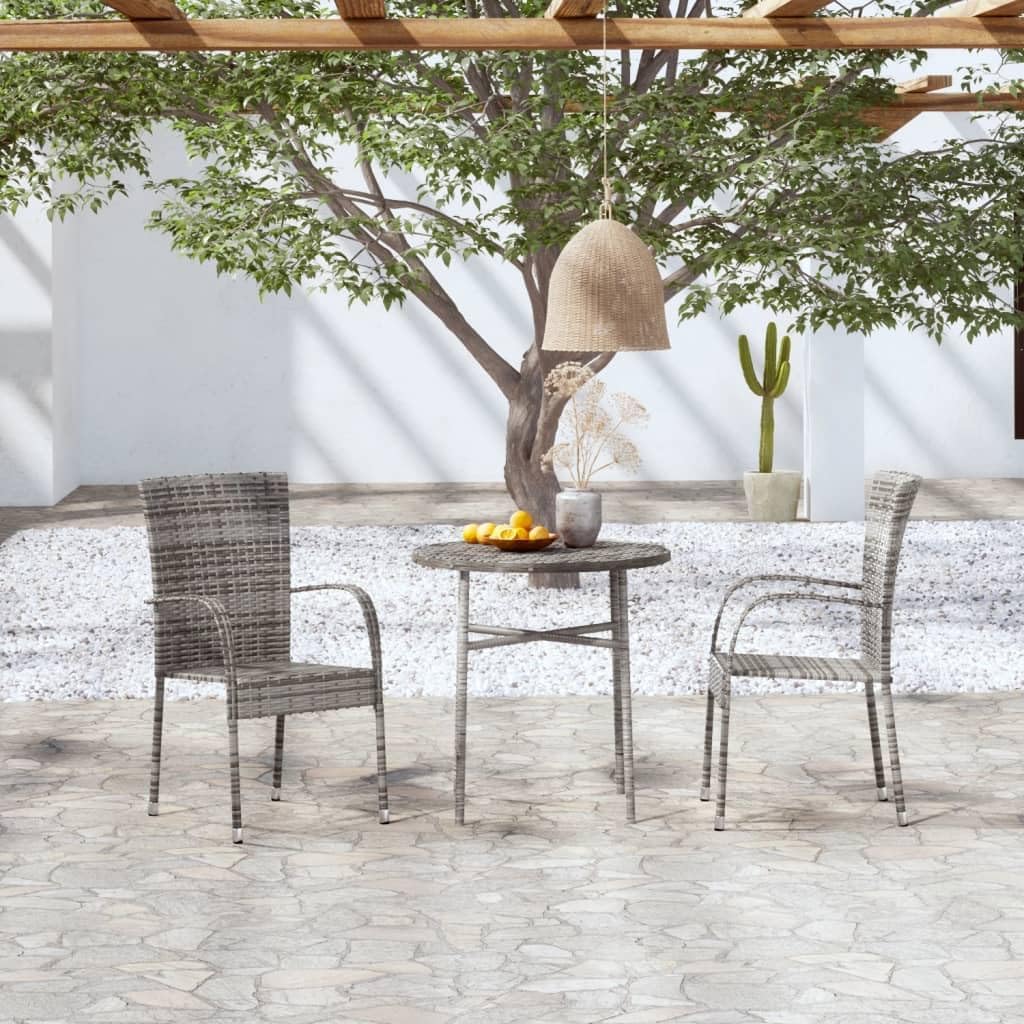 Patio Set 3 Piece Patio Dining Set Poly Rattan Gray