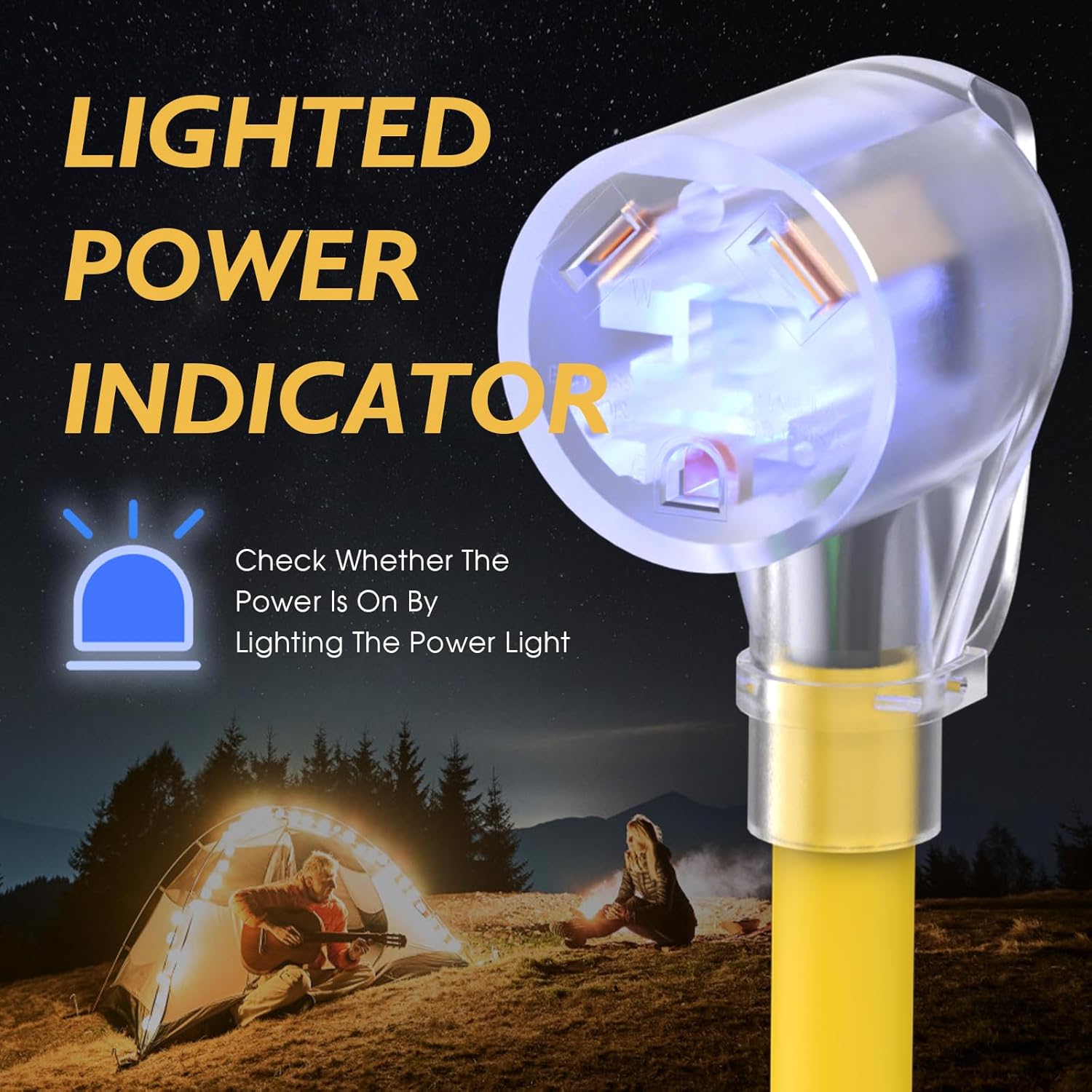 TOOLIOM 30 Amp Generator Extension Cord, NEMA TT-30P/TT-30R RV Extension Cord, 125V 3750W 10/3 AWG STW Generator Cord with LED Indicator Grip Handle for Generator RV Trailer Campers, UL Listed (50FT)